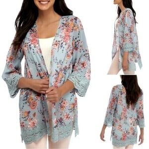 Jolt Blue and Pink Floral Kimono‎ Robe